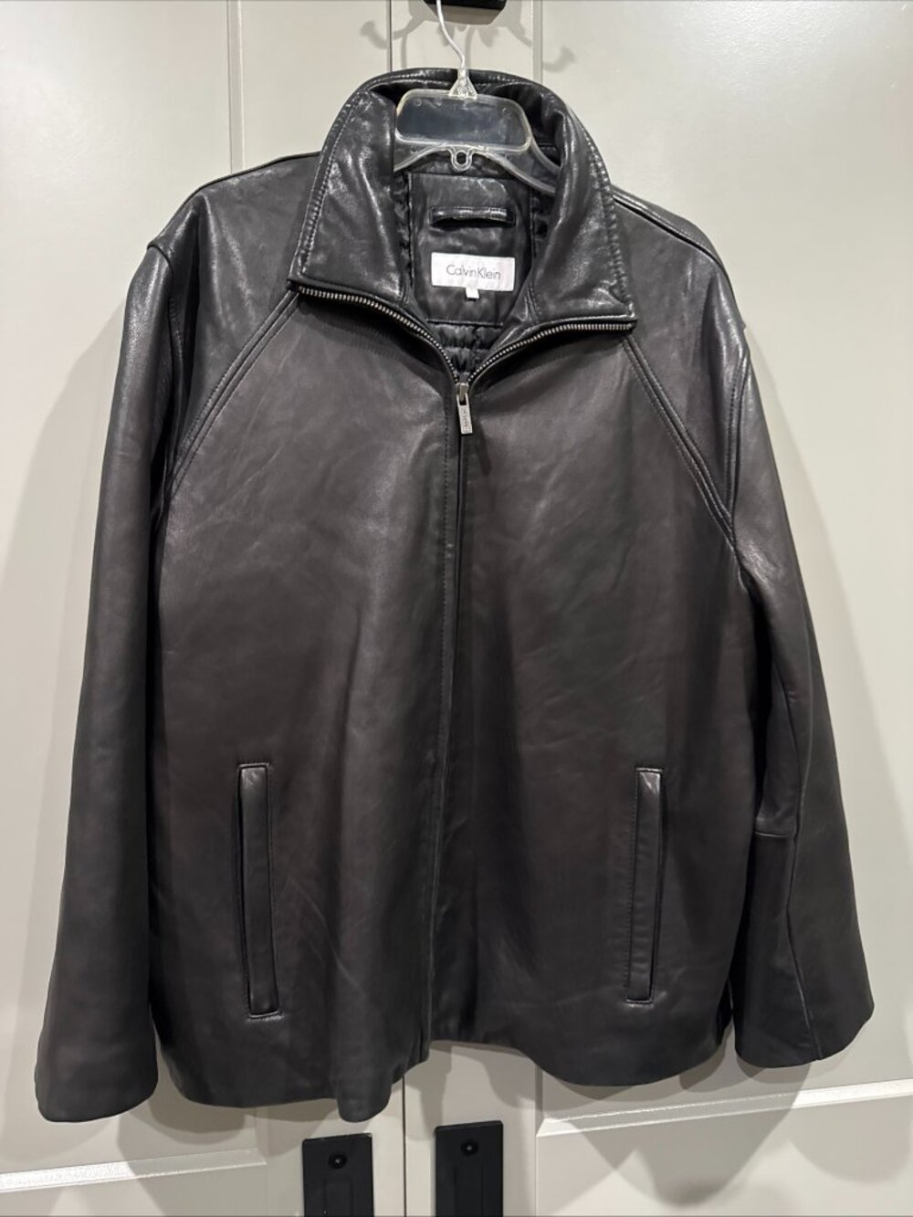 Calvin Klein Men’s Genuine Leather Jacket Black Large EUC